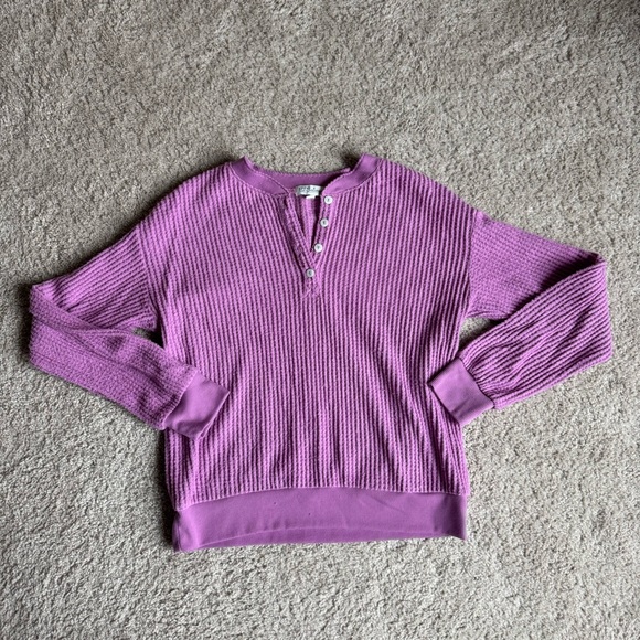 PJ Salvage Lilac Purple Seeing Stripes Long Sleeve Waffle Top Medium - Picture 2 of 9